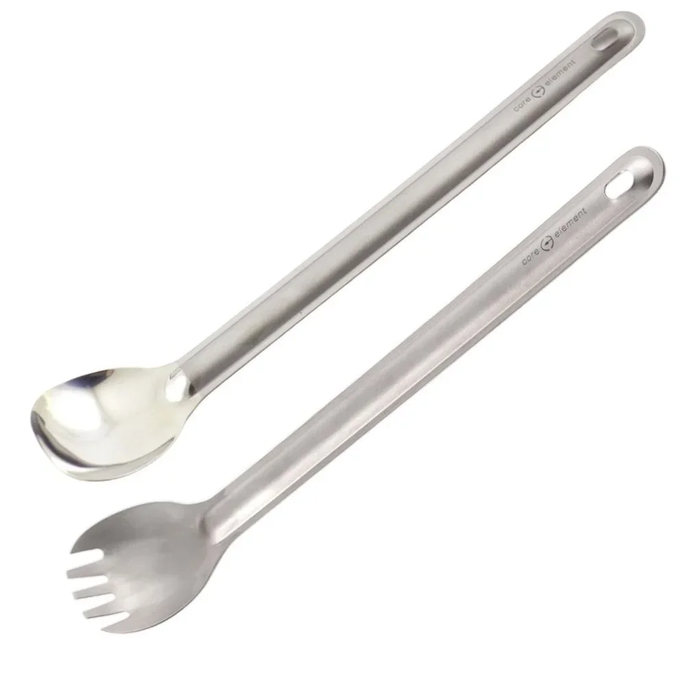 Core Element 100% Titanium Long Handle Spork & Spoon Ultralight Backpacking Camp